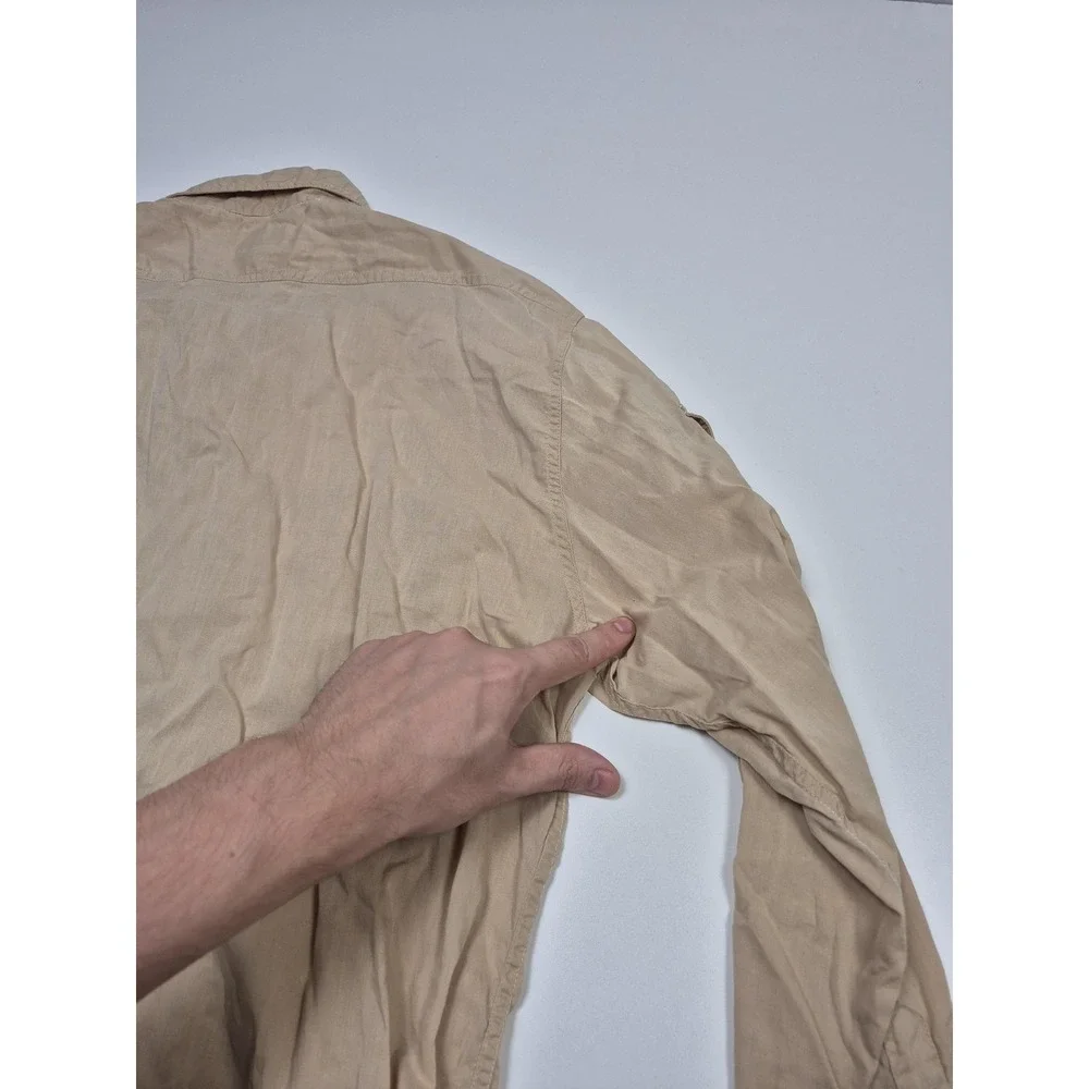 VTG Banana Republic Shirt Mens L Beige Safari Utility L/S Button Up Pockets